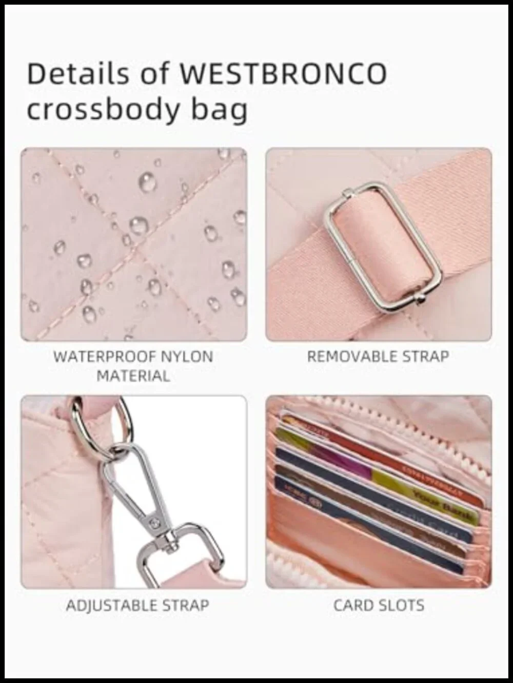 Quilted Crossbody Bag with Multi Zipper Pockets Nylon Purse with Wallet Set